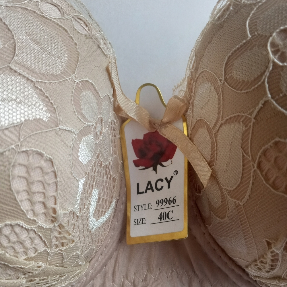 Lace Push Up Bra 40C Women's Plus Size Bra Tan NWT - Picture 3 of 5
